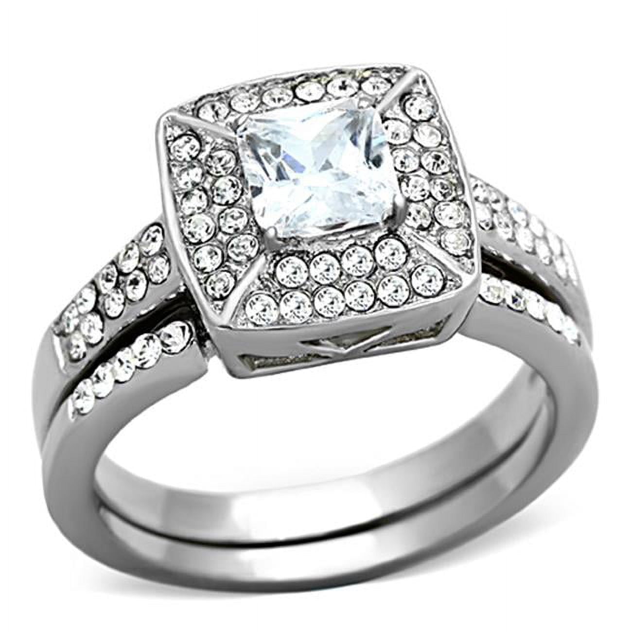 TK1088-8 Women High Polished Stainless Steel Ring with AAA Grade CZ in Clear - Size 8
