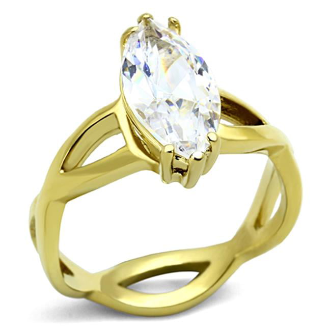 TK1106-8 Women IP Gold Stainless Steel Ring with AAA Grade CZ in Clear - Size 8