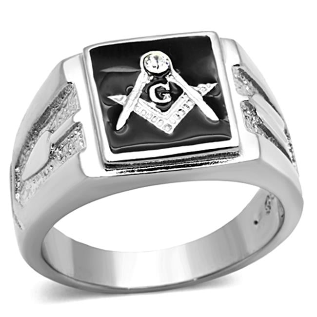 TK1158-13 Men High Polished Stainless Steel Ring with Top Grade Crystal in Clear - Size 13