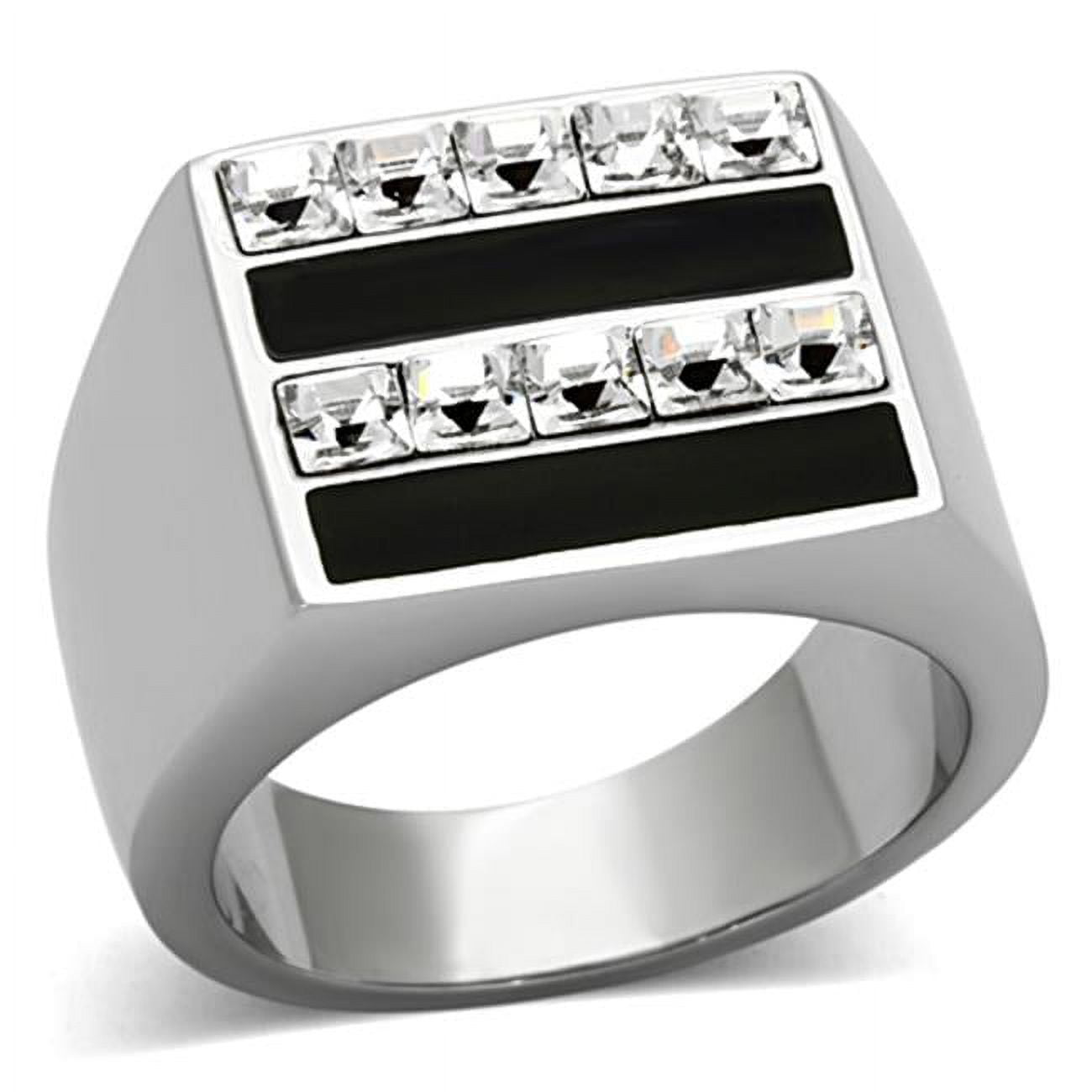 TK1177-8 Men High Polished Stainless Steel Ring with Top Grade Crystal in Clear - Size 8