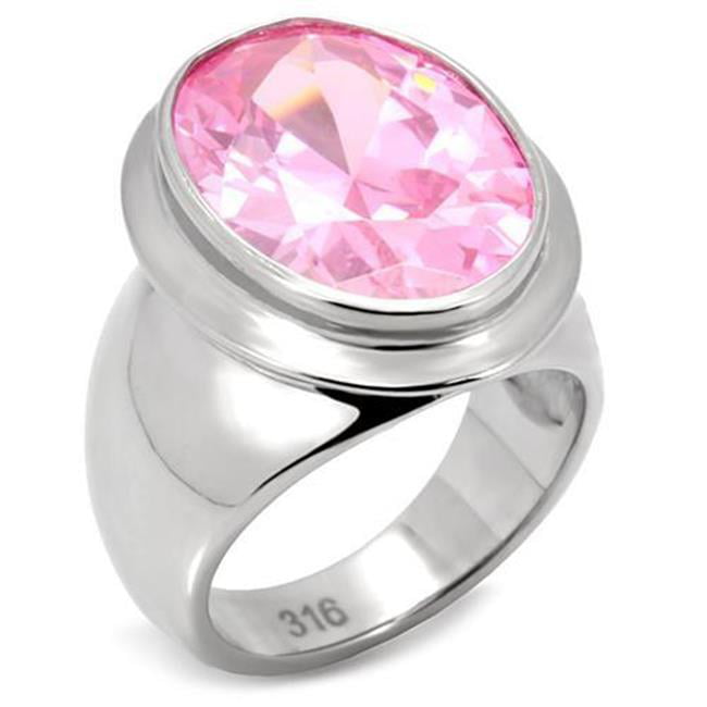 TK118-6 Women High Polished Stainless Steel Ring with AAA Grade CZ in Rose - Size 6