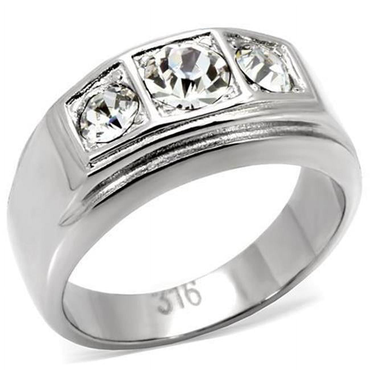 TK119-10 Men High Polished Stainless Steel Ring with Top Grade Crystal in Clear - Size 10