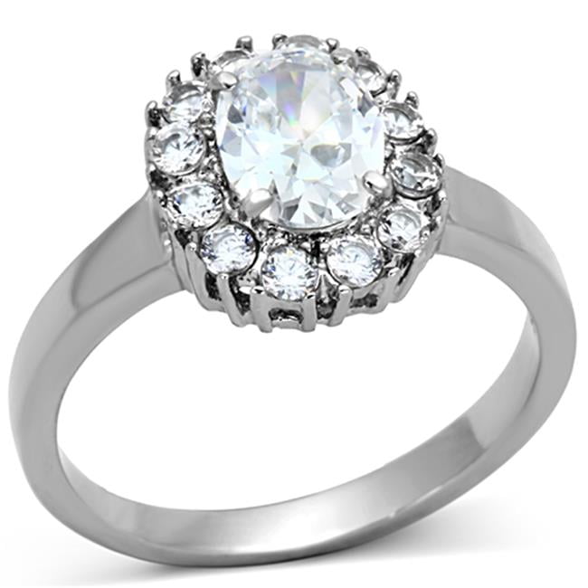 TK1223-8 Women High Polished Stainless Steel Ring with AAA Grade CZ in Clear - Size 8