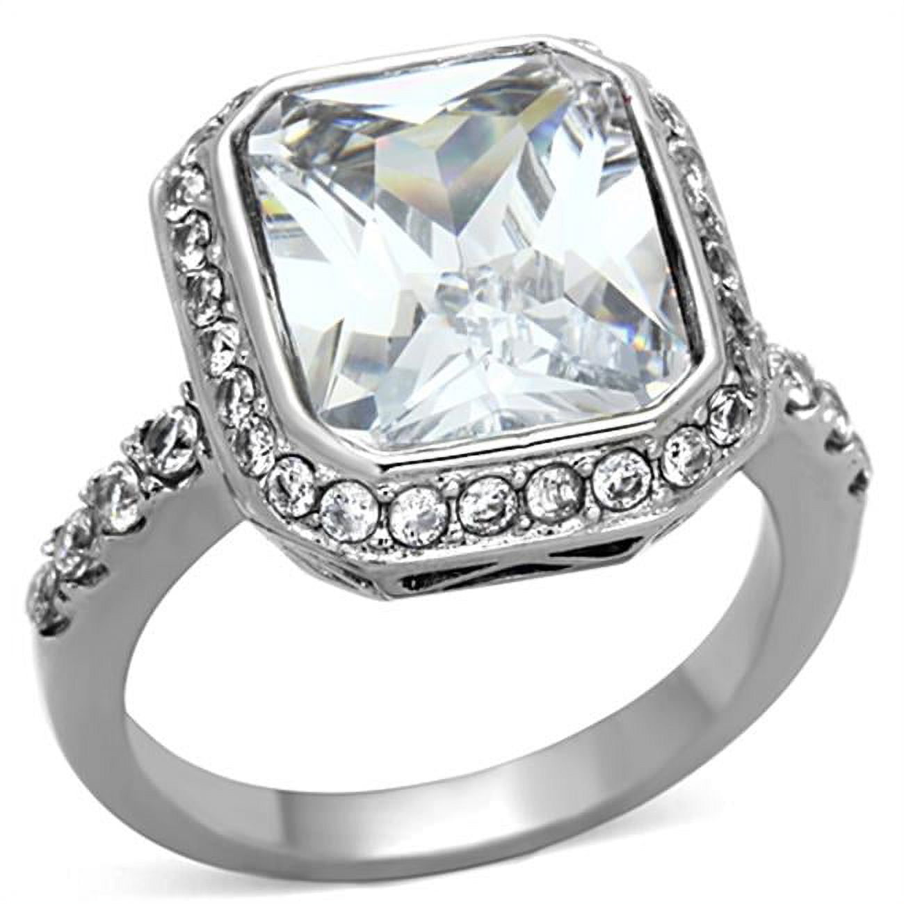 TK1226-6 Women High Polished Stainless Steel Ring with AAA Grade CZ in Clear - Size 6