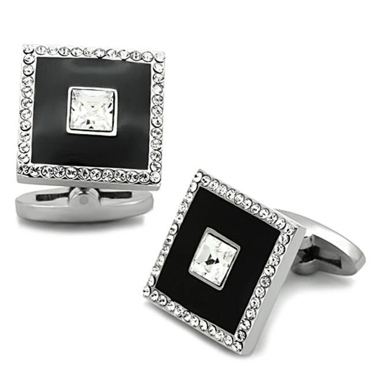 Picture of Alamode TK1242 Men High Polished Stainless Steel Cufflink with Top Grade Crystal in Clear