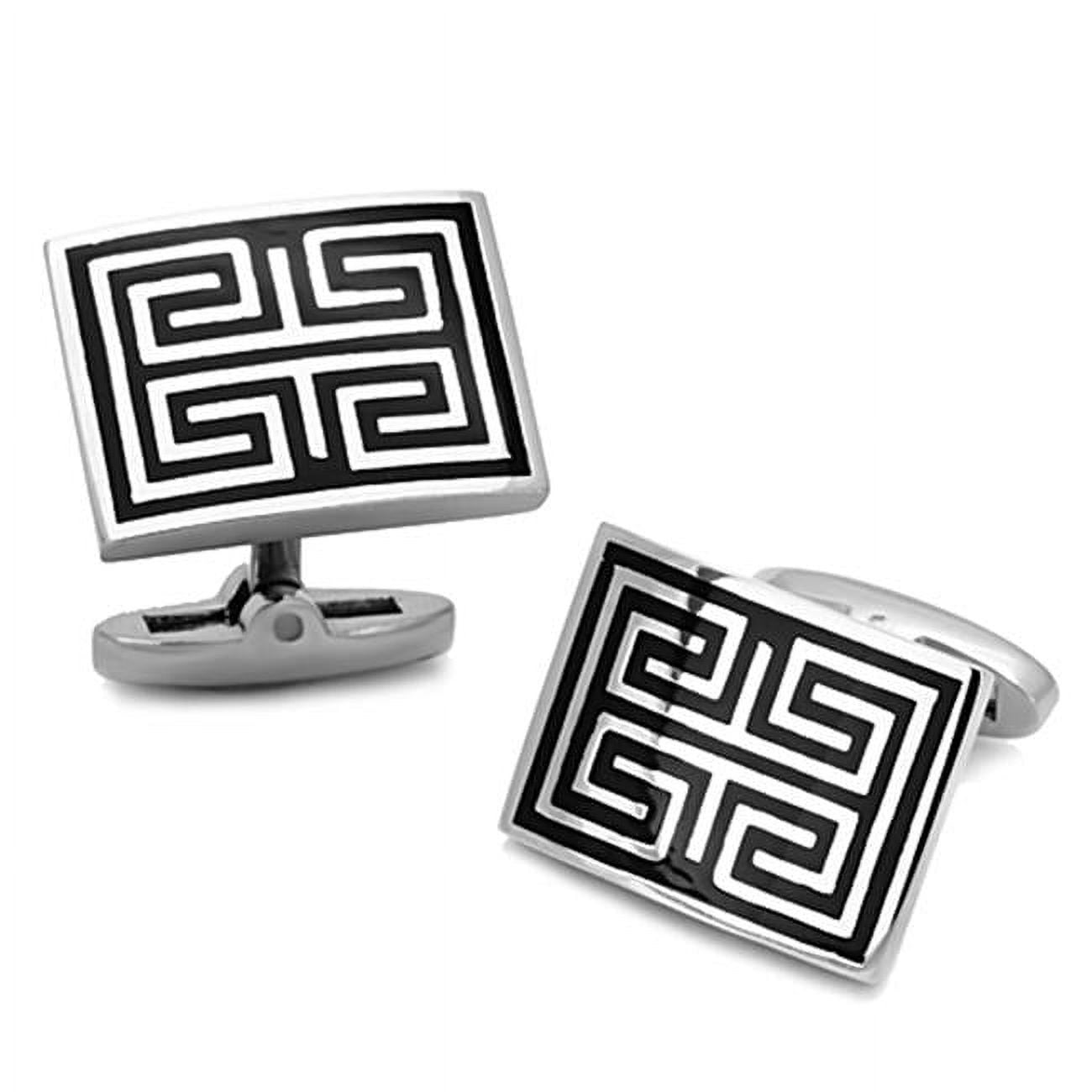 Picture of Alamode TK1265 Men High Polished Stainless Steel Cufflink with Epoxy in Jet
