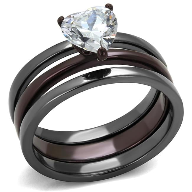 TK1274DC-10 Women IP Light Black & IP Dark Brown Stainless Steel Ring with AAA Grade CZ in Clear - Size 10