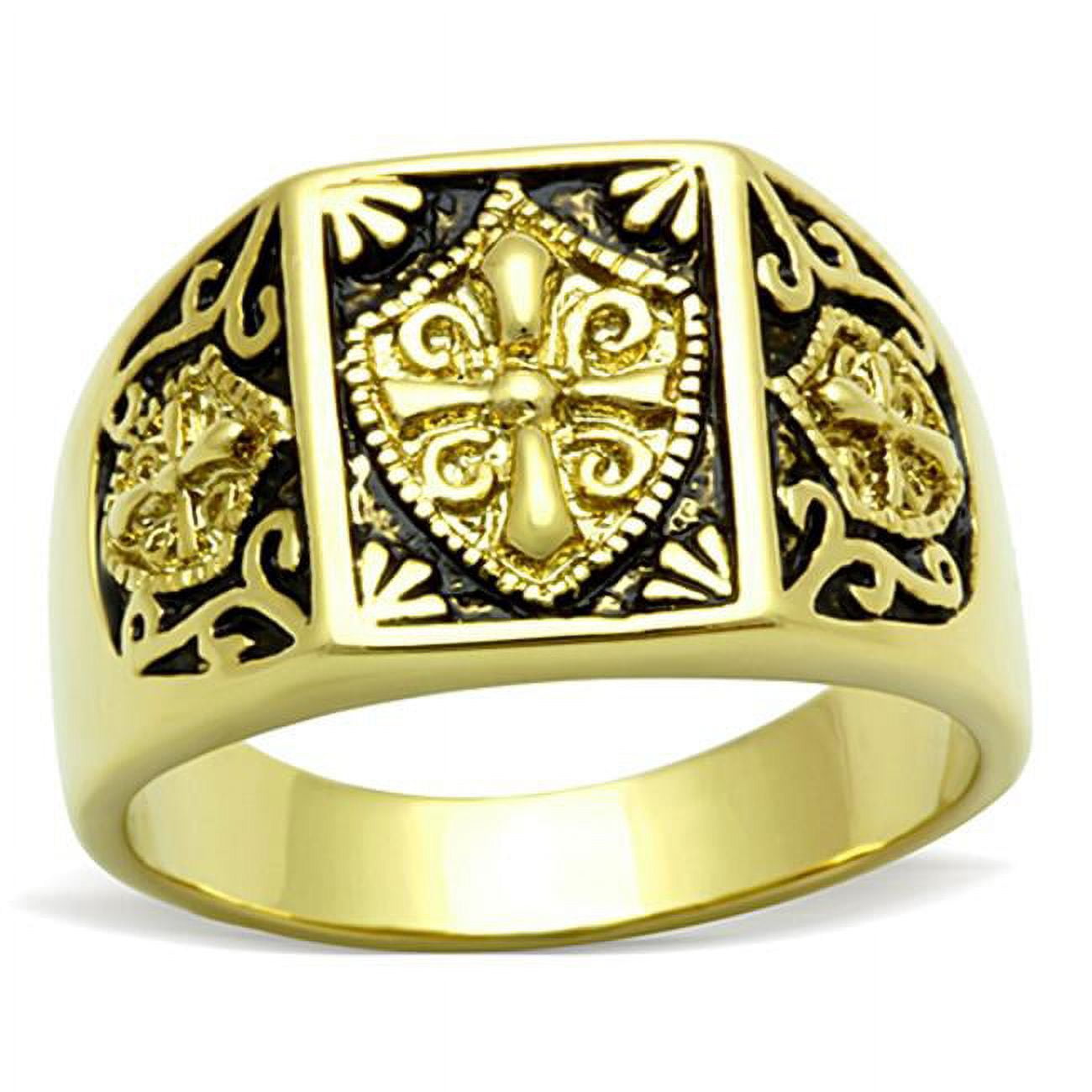Men IP Gold Stainless Steel Ring with Epoxy in Jet - Size 11