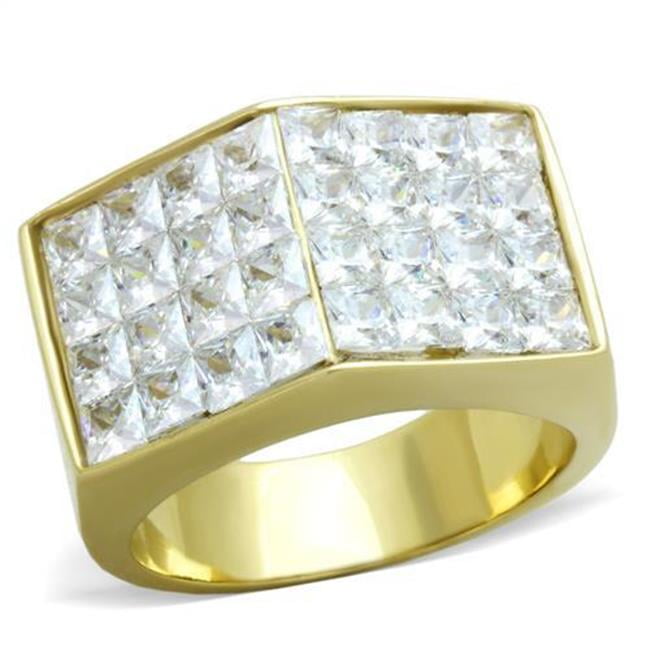 TK1808-9 Men IP Gold Stainless Steel Ring with AAA Grade CZ in Clear - Size 9