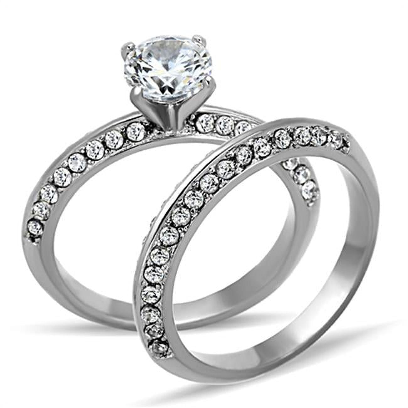 TK1320-6 Women High Polished Stainless Steel Ring with AAA Grade CZ in Clear - Size 6