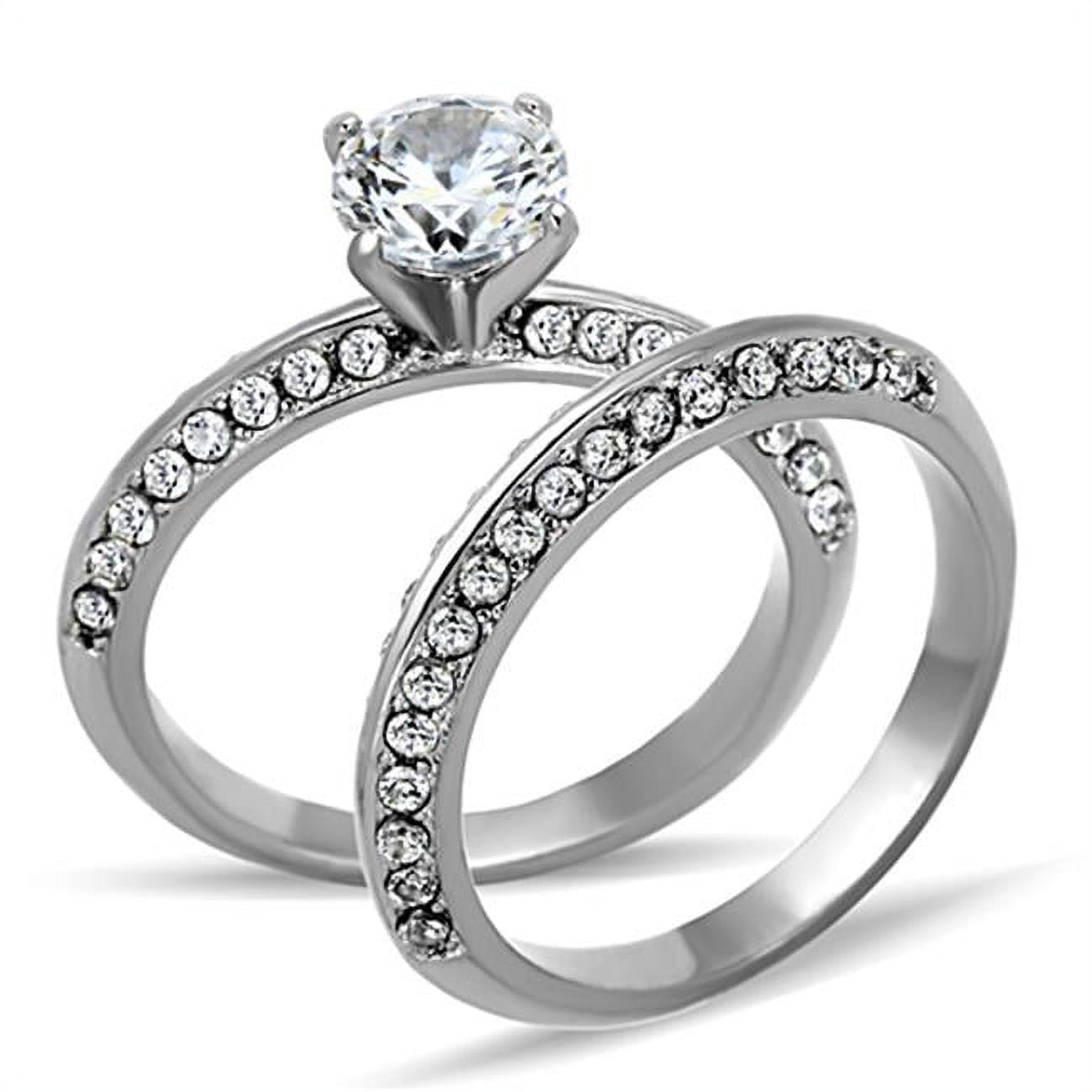 TK1320-9 Women High Polished Stainless Steel Ring with AAA Grade CZ in Clear - Size 9