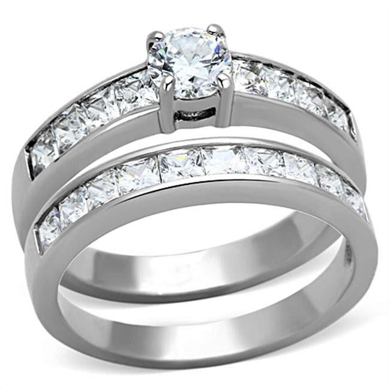 TK1321-10 Women High Polished Stainless Steel Ring with AAA Grade CZ in Clear - Size 10