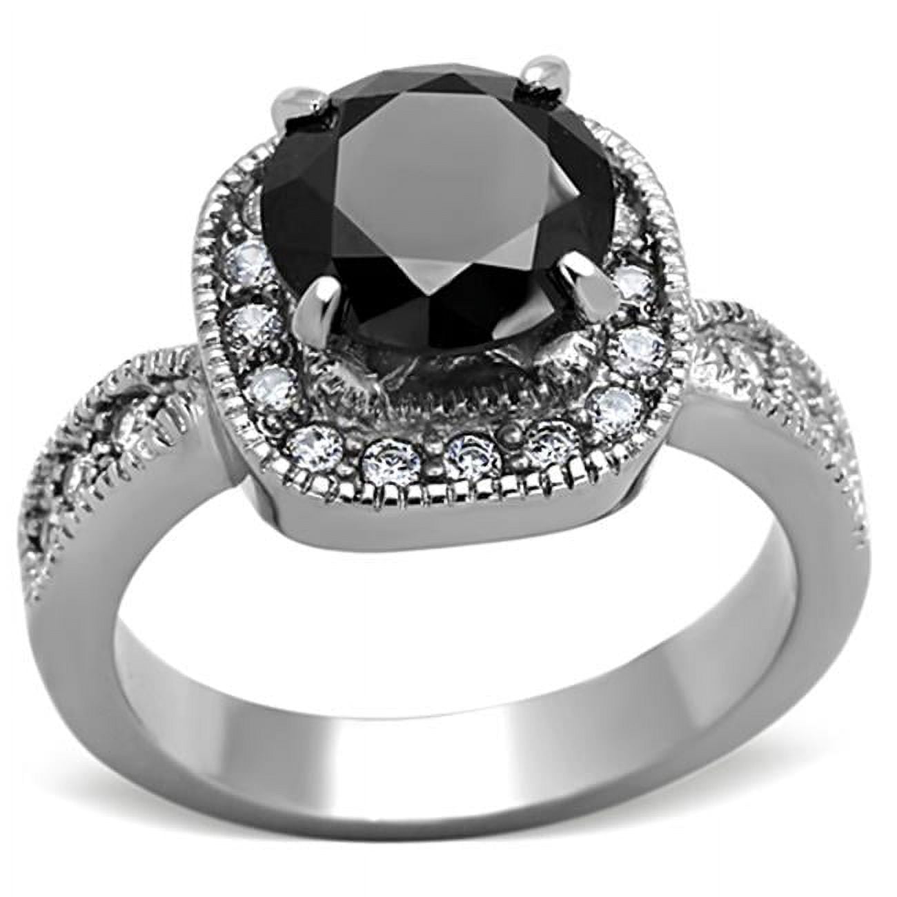 TK1322-7 Women High Polished Stainless Steel Ring with AAA Grade CZ in Black Diamond - Size 7