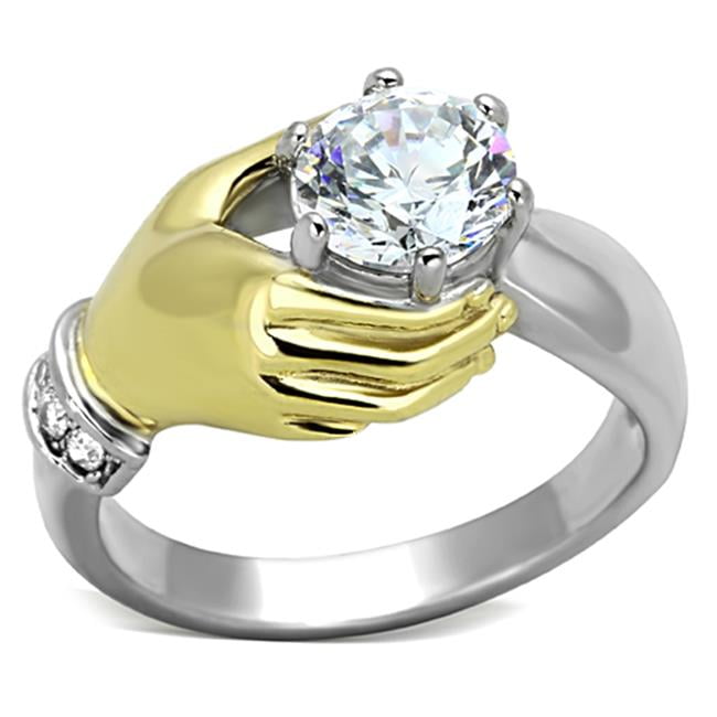 TK1324-5 Women Two-Tone IP Gold Stainless Steel Ring with AAA Grade CZ in Clear - Size 5