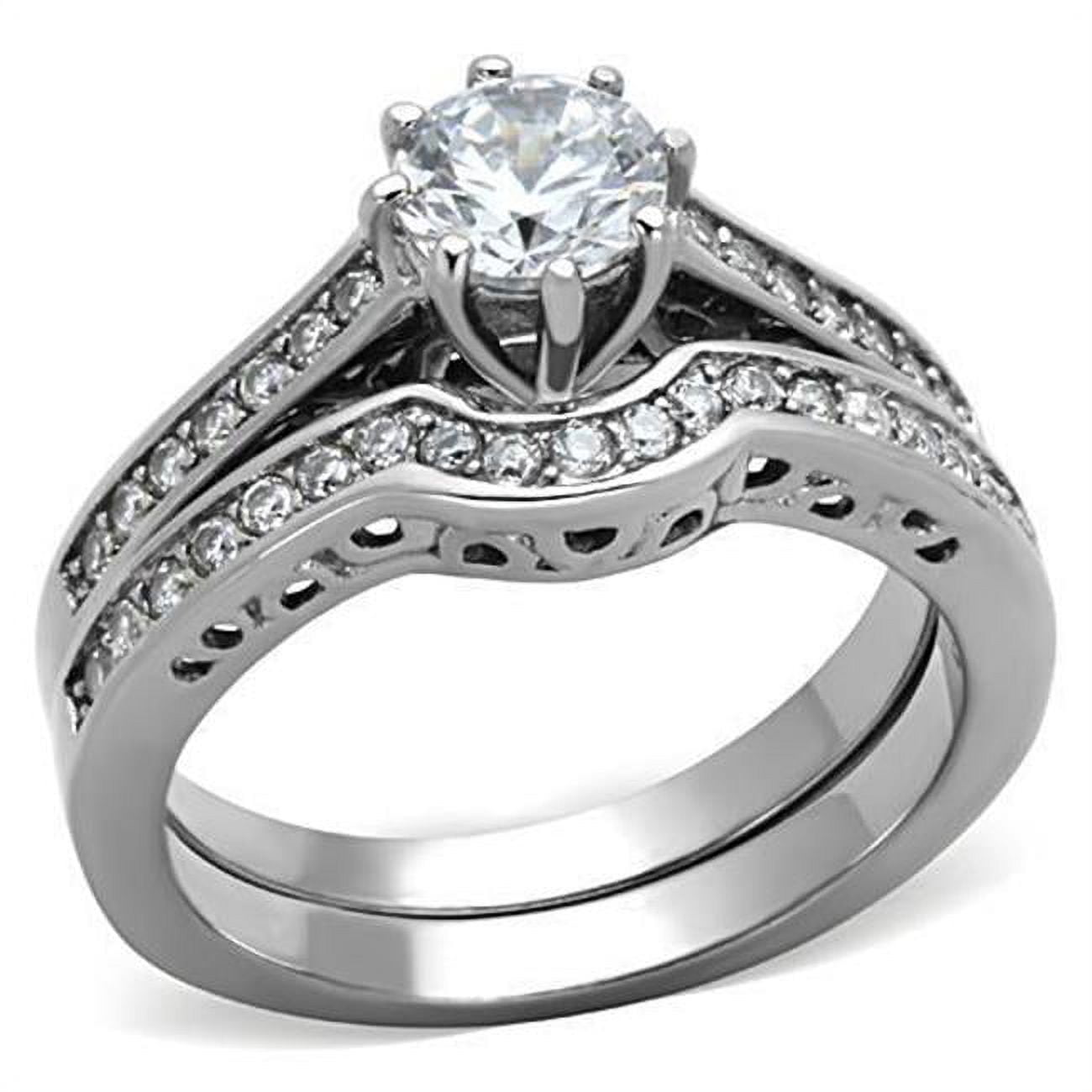 TK1330-9 Women High Polished Stainless Steel Ring with AAA Grade CZ in Clear - Size 9