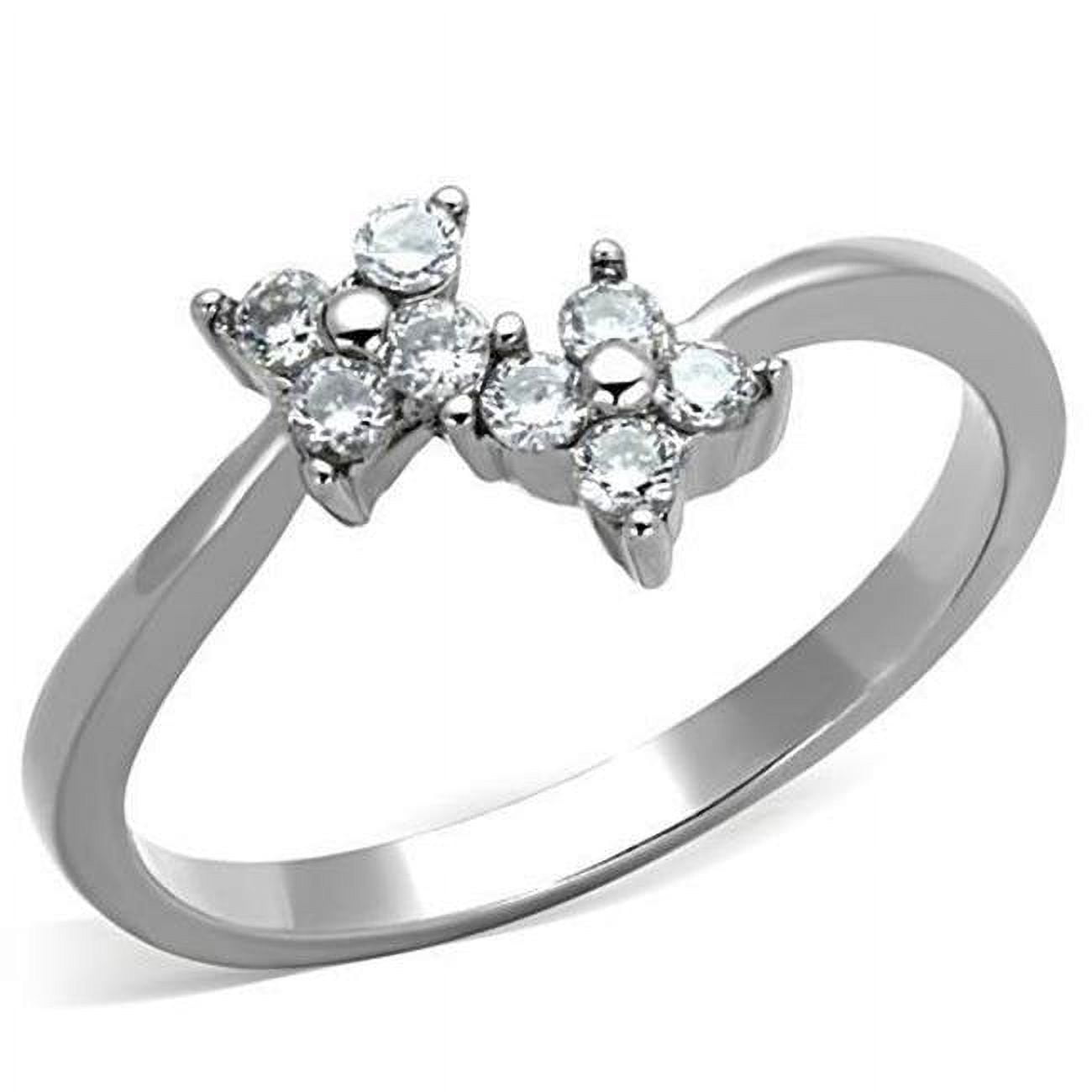 TK1333-8 Women High Polished Stainless Steel Ring with AAA Grade CZ in Clear - Size 8