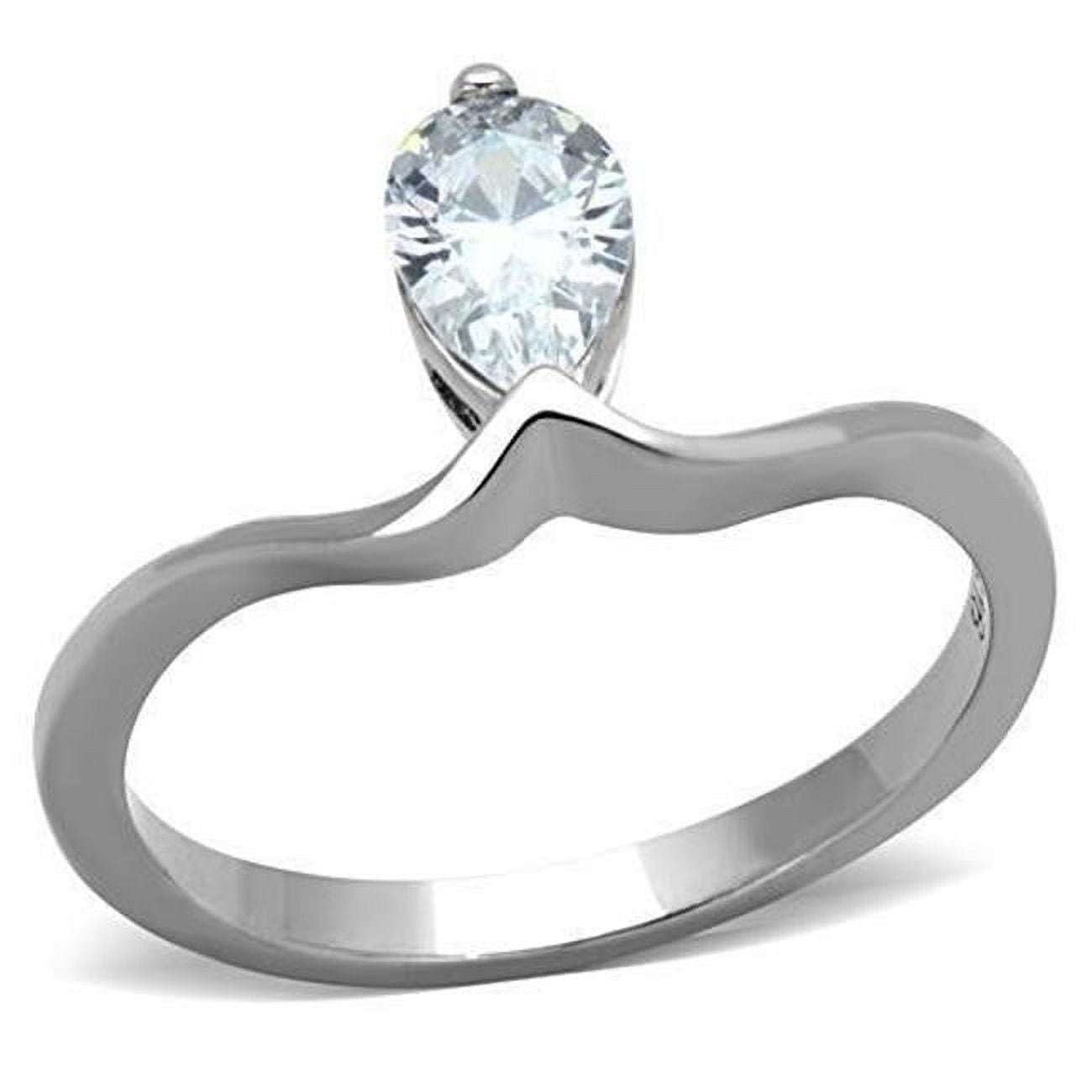 TK1336-7 Women High Polished Stainless Steel Ring with AAA Grade CZ in Clear - Size 7