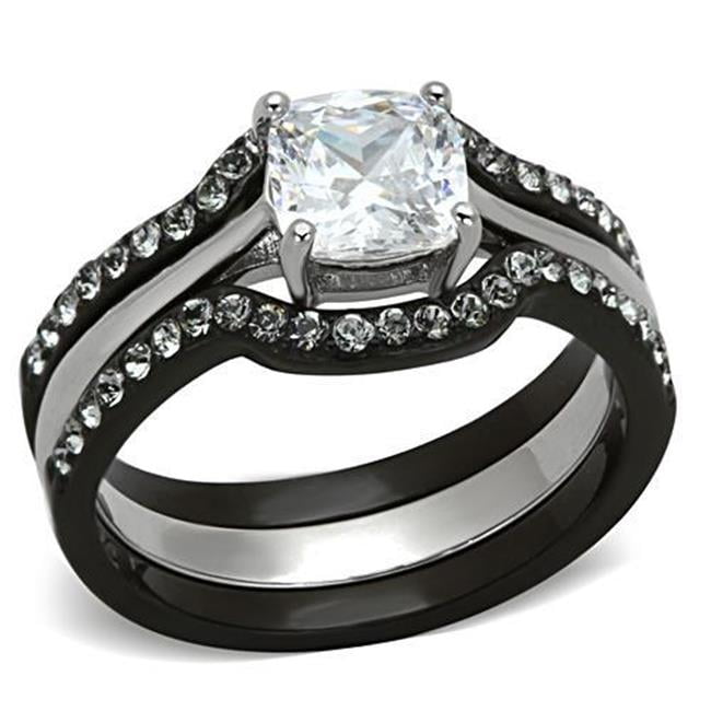 TK1343-10 Women Two-Tone IP Black Stainless Steel Ring with AAA Grade CZ in Clear - Size 10