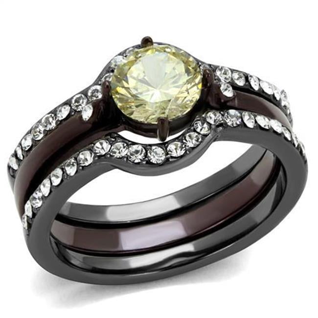 TK1346DC-7 Women IP Light Black & IP Dark Brown Stainless Steel Ring with AAA Grade CZ in Citrine Yellow - Size 7