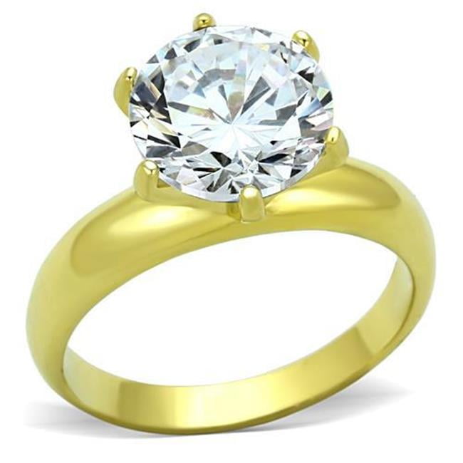 TK1408-7 Women IP Gold Stainless Steel Ring with AAA Grade CZ in Clear - Size 7