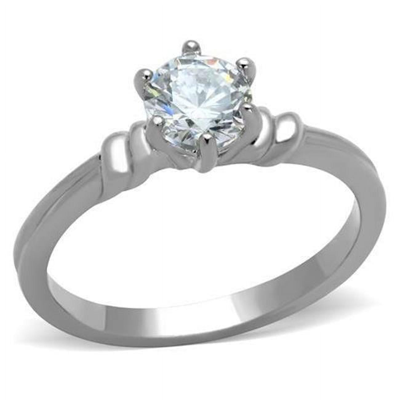 TK1431-6 Women High Polished Stainless Steel Ring with AAA Grade CZ in Clear - Size 6