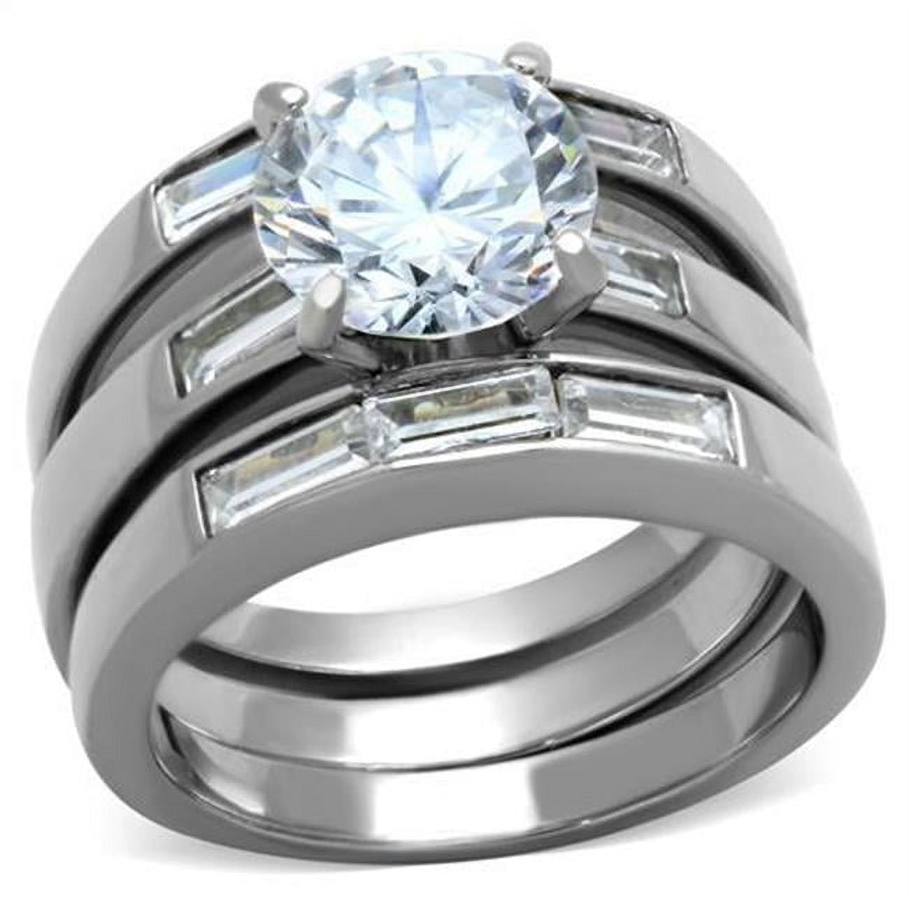 TK1436-9 Women High Polished Stainless Steel Ring with AAA Grade CZ in Clear - Size 9