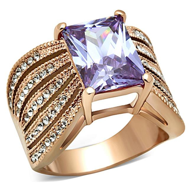 TK1490-5 Women IP Rose Gold Stainless Steel Ring with AAA Grade CZ in Light Amethyst - Size 5