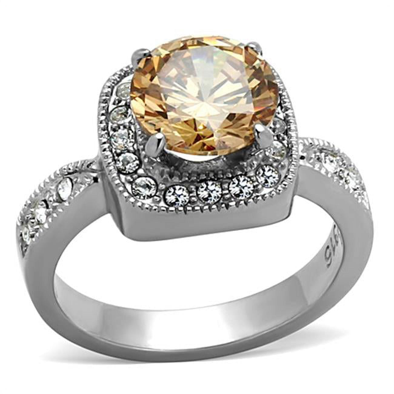 TK1495-8 Women High Polished Stainless Steel Ring with AAA Grade CZ in Champagne - Size 8