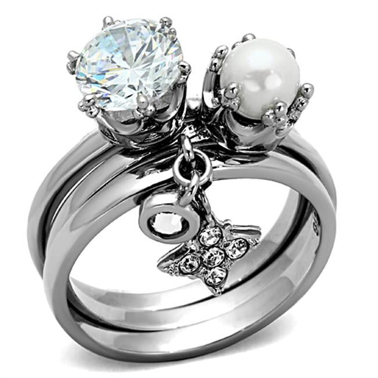 TK1497-5 Women High Polished Stainless Steel Ring with AAA Grade CZ in Clear - Size 5