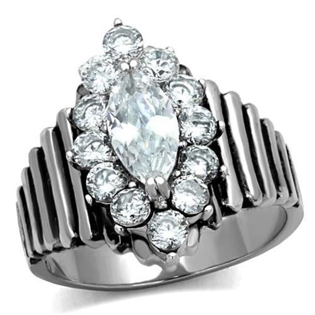 TK1517-6 Women High Polished Stainless Steel Ring with AAA Grade CZ in Clear - Size 6