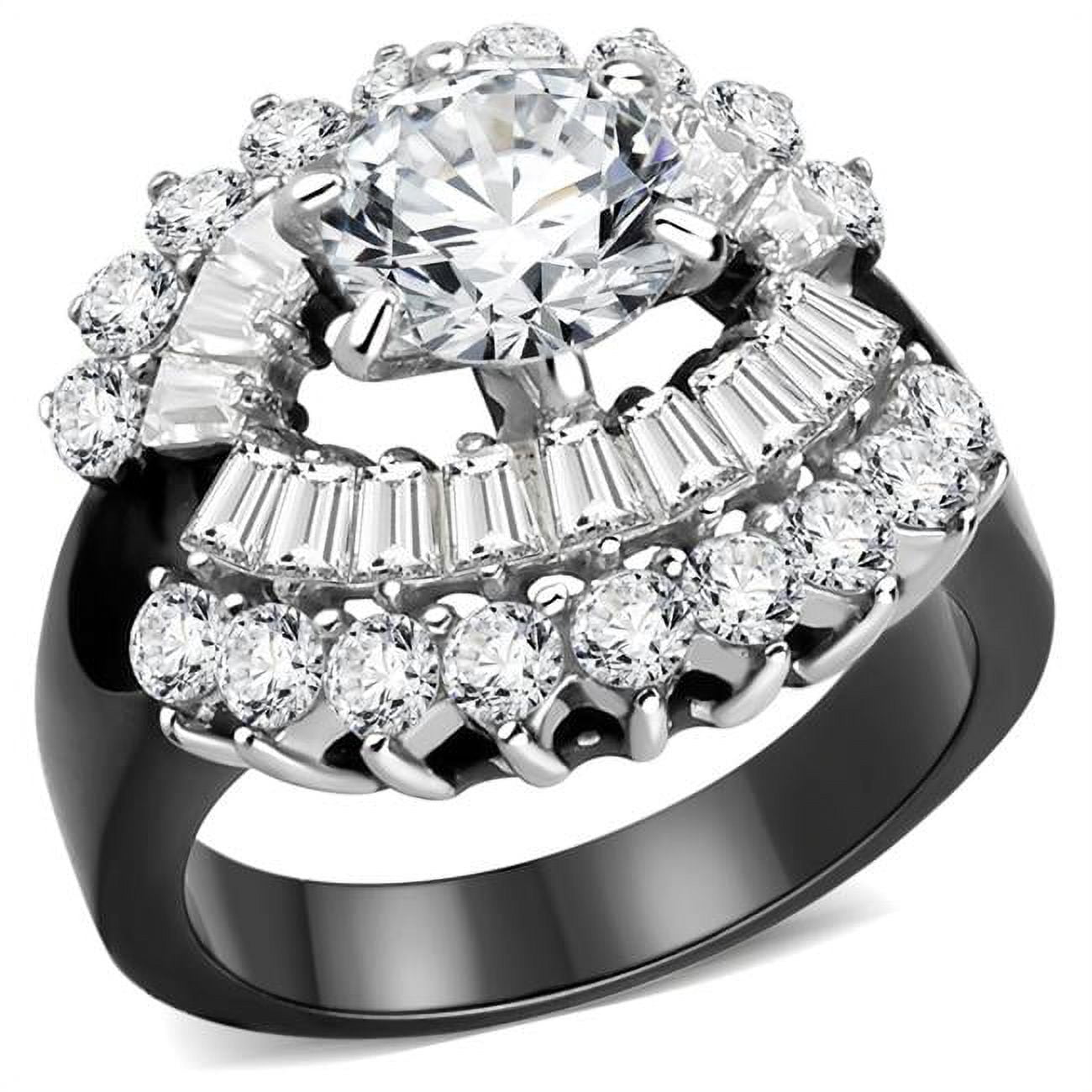 TK1523-5 Women Two-Tone IP Black Stainless Steel Ring with AAA Grade CZ in Clear - Size 5