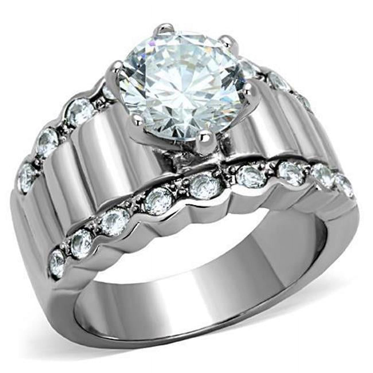 TK1524-10 Women High Polished Stainless Steel Ring with AAA Grade CZ in Clear - Size 10