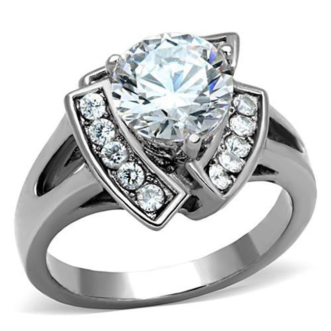 TK1528-6 Women High Polished Stainless Steel Ring with AAA Grade CZ in Clear - Size 6