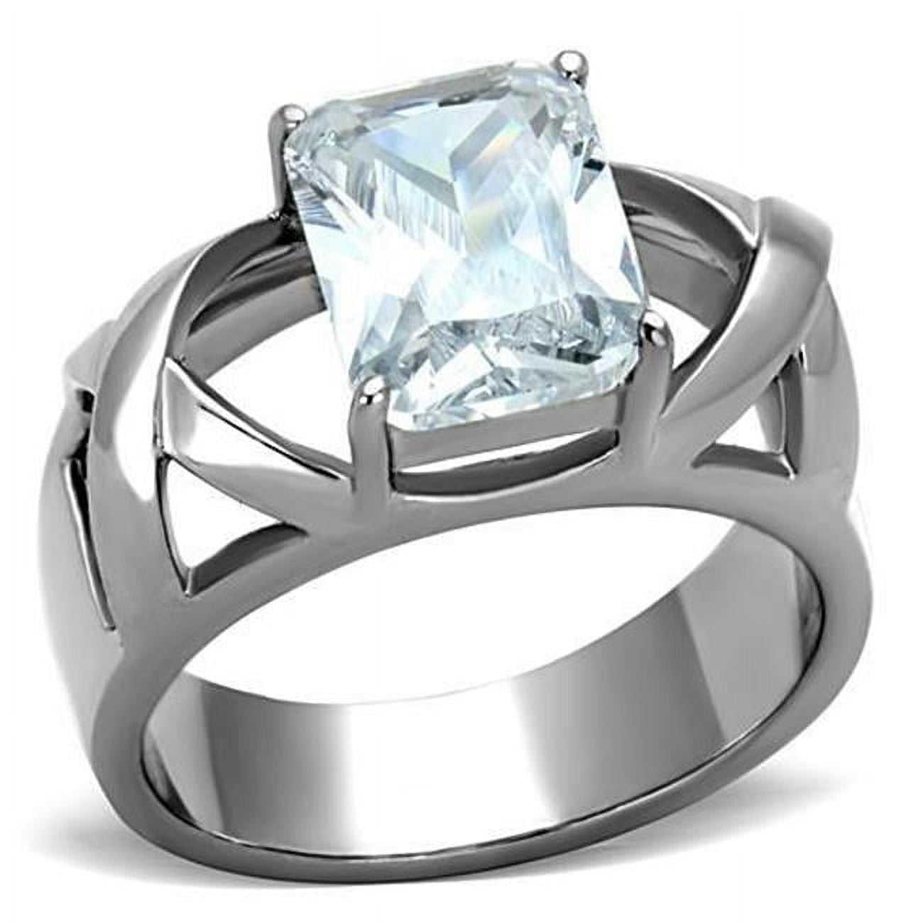 TK1530-10 Women High Polished Stainless Steel Ring with AAA Grade CZ in Clear - Size 10
