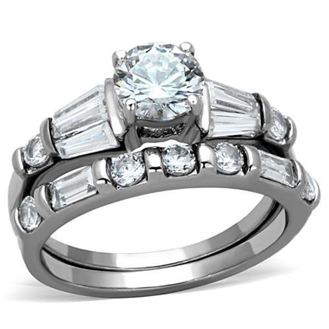 TK1535-5 Women High Polished Stainless Steel Ring with AAA Grade CZ in Clear - Size 5