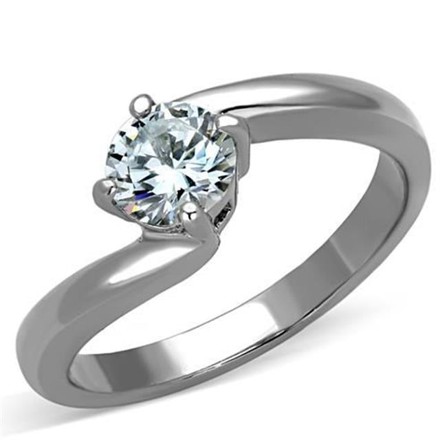 TK1543-5 Women High Polished Stainless Steel Ring with AAA Grade CZ in Clear - Size 5