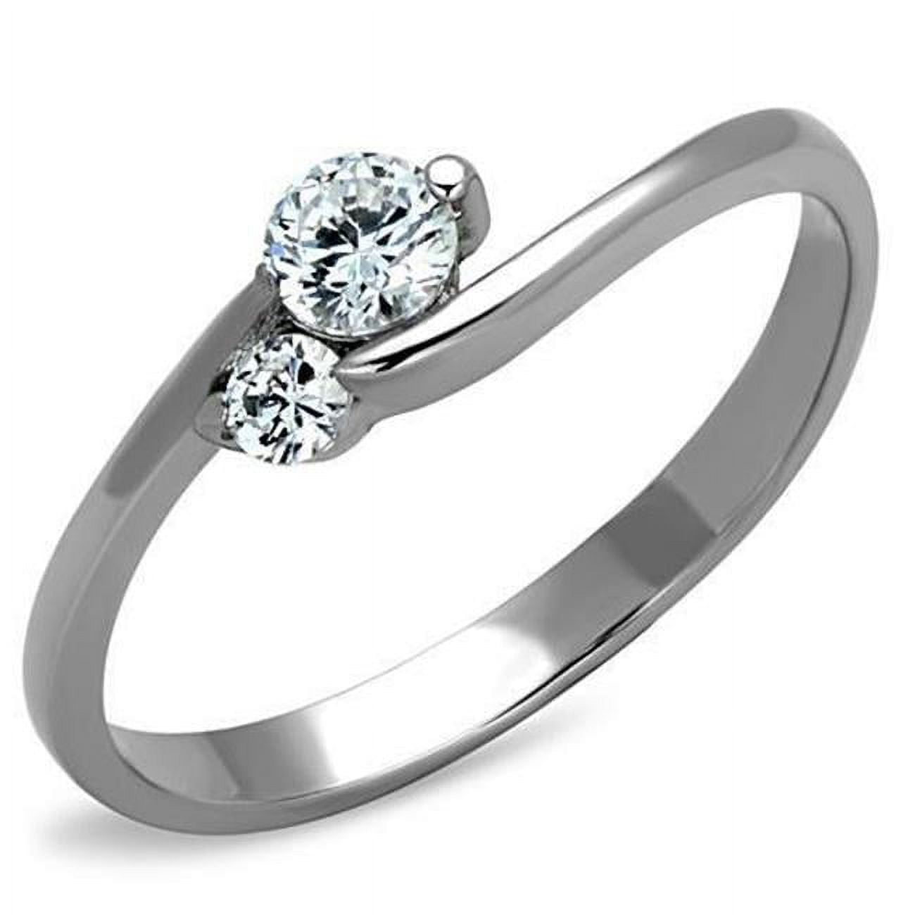 Women High Polished Stainless Steel Ring with AAA Grade CZ in Clear - Size 6
