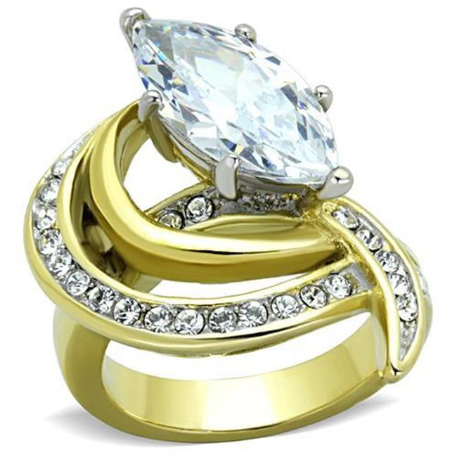 TK1546-6 Women Two-Tone IP Gold Stainless Steel Ring with AAA Grade CZ in Clear - Size 6