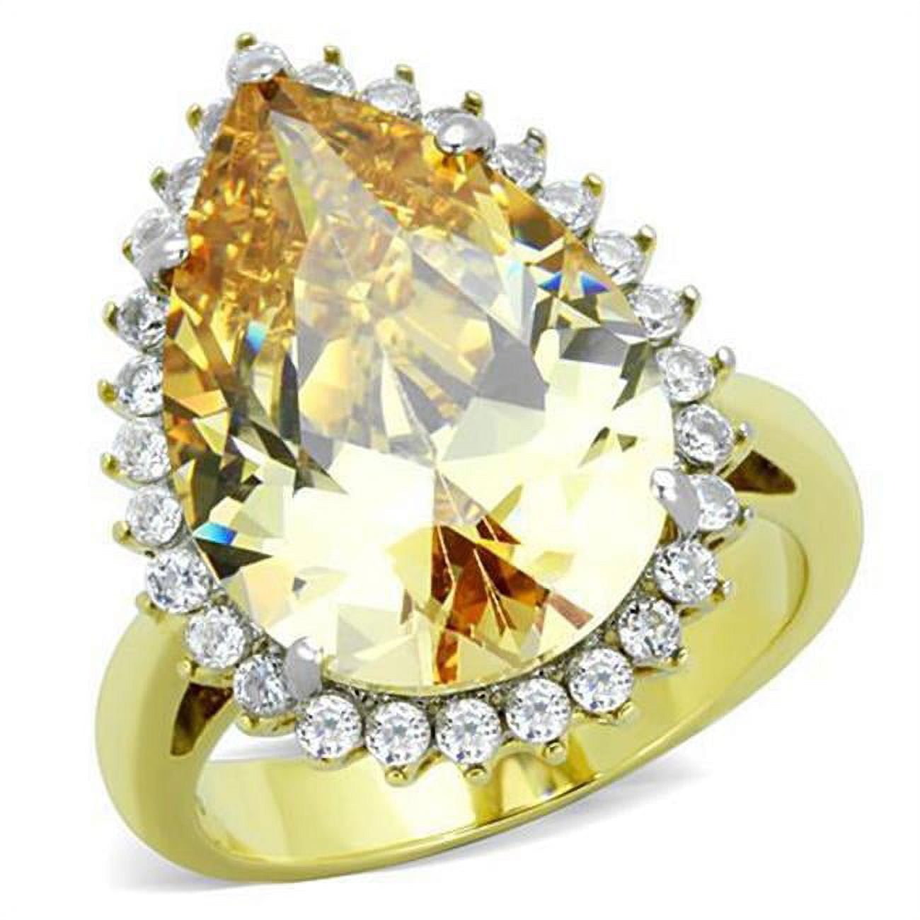 TK1564-6 Women Two-Tone IP Gold Stainless Steel Ring with AAA Grade CZ in Champagne - Size 6