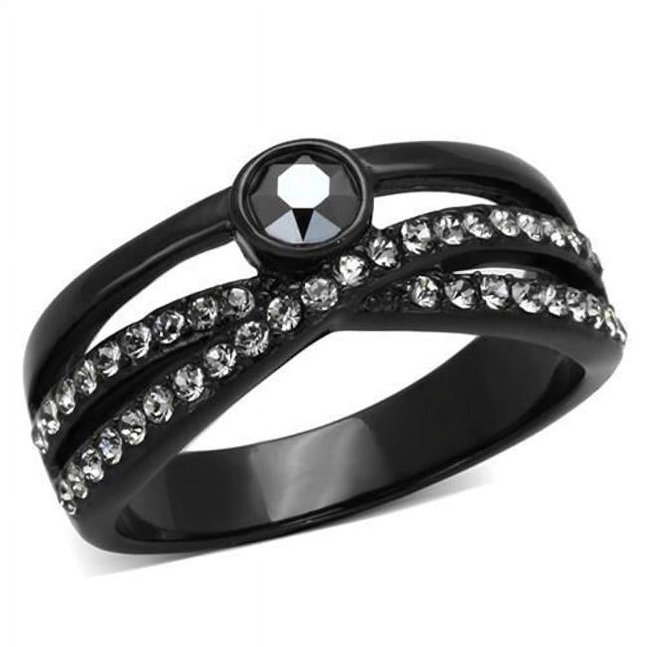 Women IP Black Stainless Steel Ring with Top Grade Crystal in Hematite  Size 10