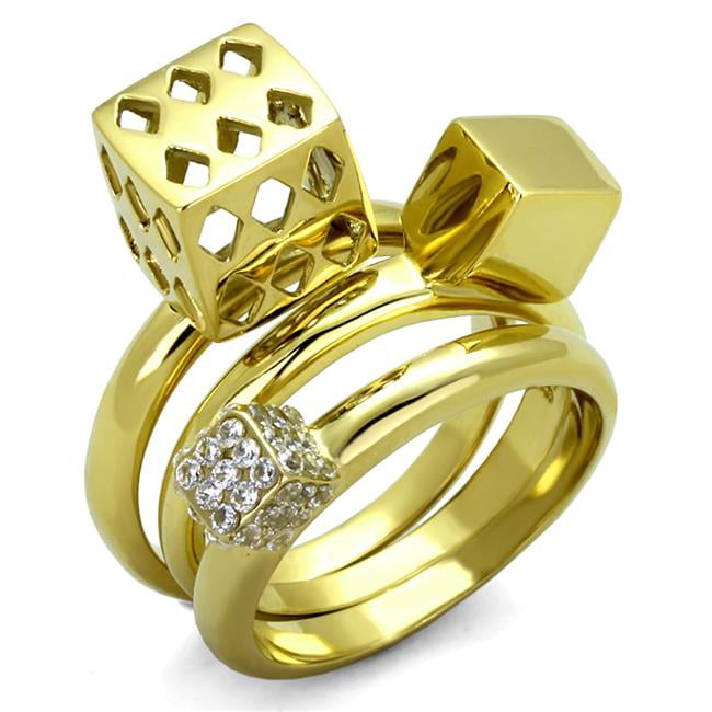 TK1630-6 Women IP Gold Stainless Steel Ring with AAA Grade CZ in Clear - Size 6