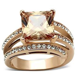 TK1665-7 Women IP Rose Gold Stainless Steel Ring with AAA Grade CZ in Champagne - Size 7