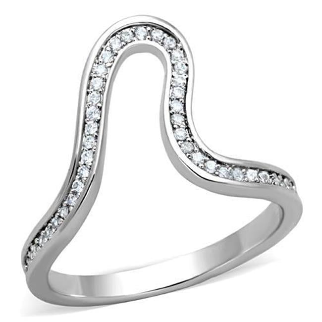 TK1680-5 Women High Polished Stainless Steel Ring with AAA Grade CZ in Clear - Size 5