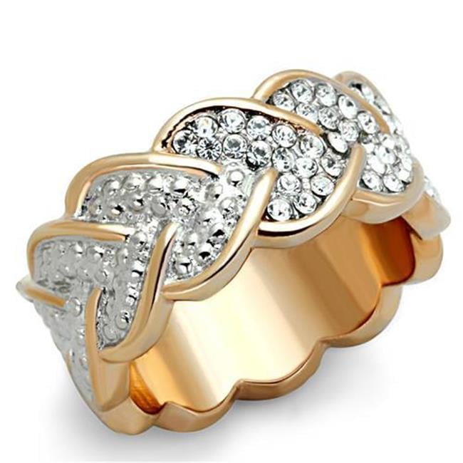 TK1691-10 Women Two-Tone IP Rose Gold Stainless Steel Ring with Top Grade Crystal in Clear - Size 10
