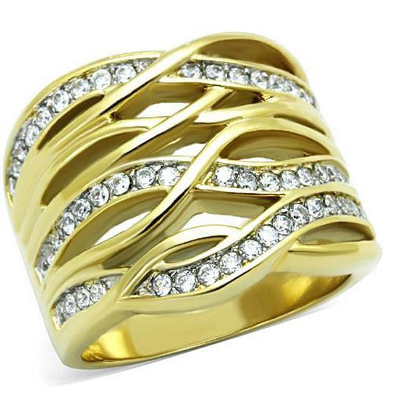 TK1699-5 Women Two-Tone IP Gold Stainless Steel Ring with AAA Grade CZ in Clear - Size 5