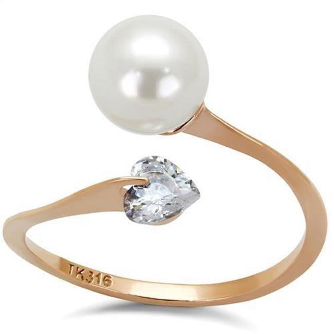 Women IP Rose Gold Stainless Steel Ring with Synthetic in White - Size 10