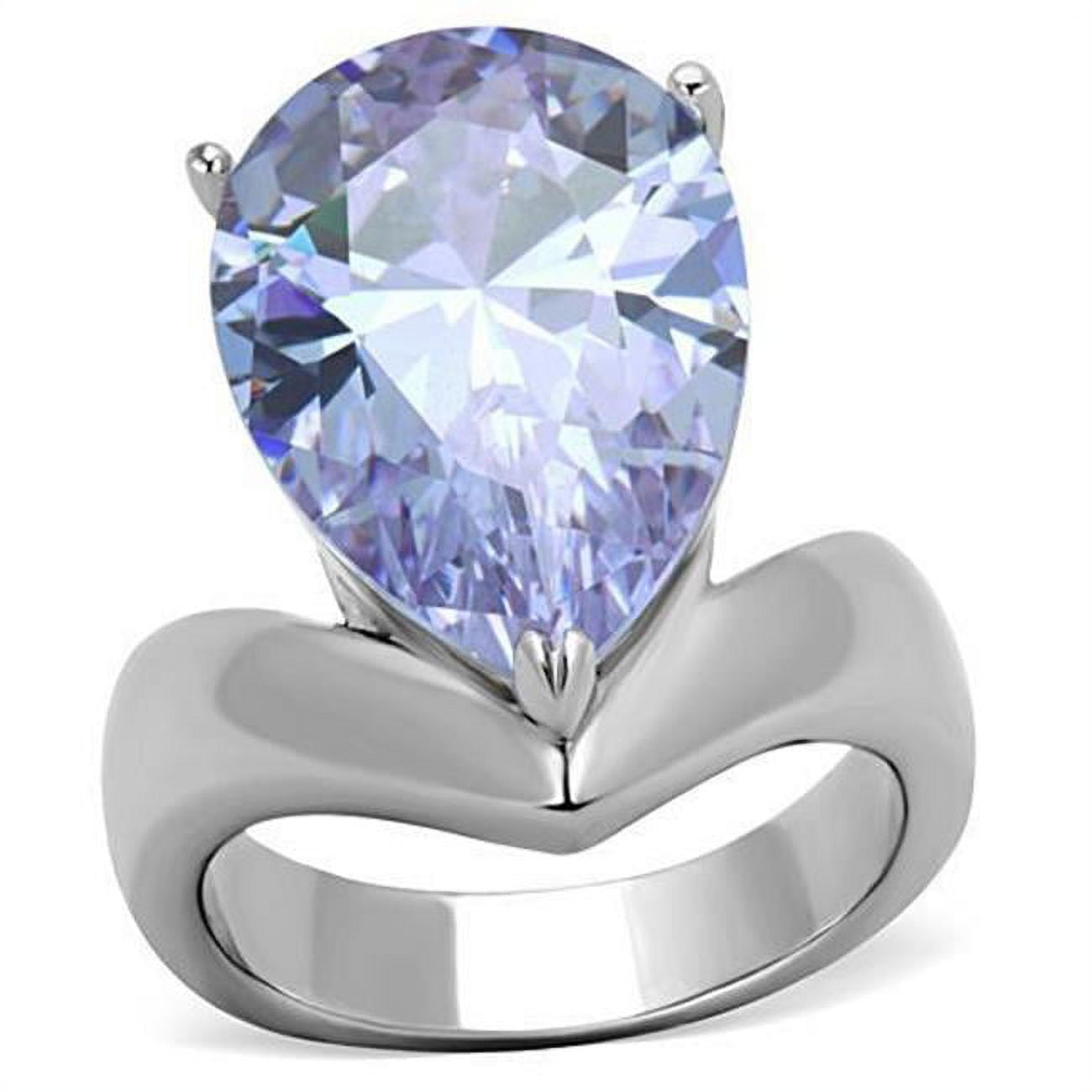 TK1755-6 Women High Polished Stainless Steel Ring with AAA Grade CZ in Light Amethyst - Size 6
