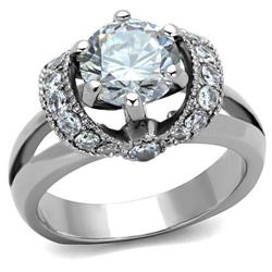 TK1757-9 Women High Polished Stainless Steel Ring with AAA Grade CZ in Clear - Size 9