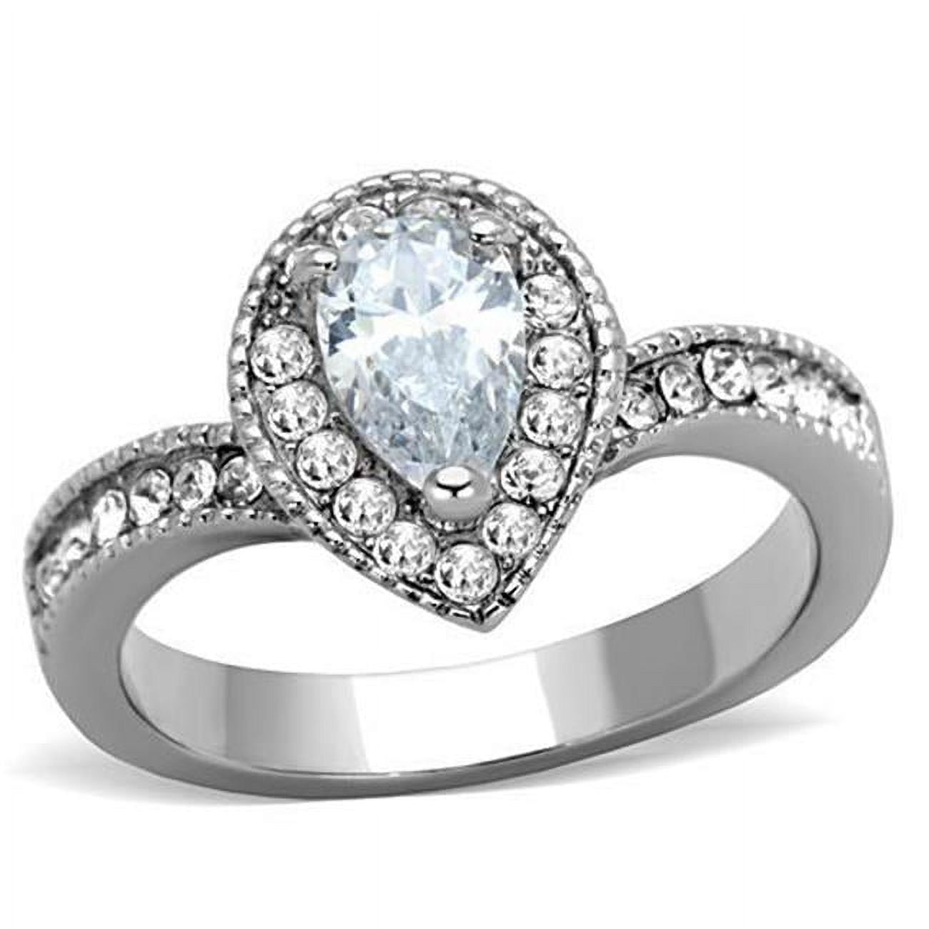 Women High Polished Stainless Steel Ring with AAA Grade CZ in Clear - Size 6