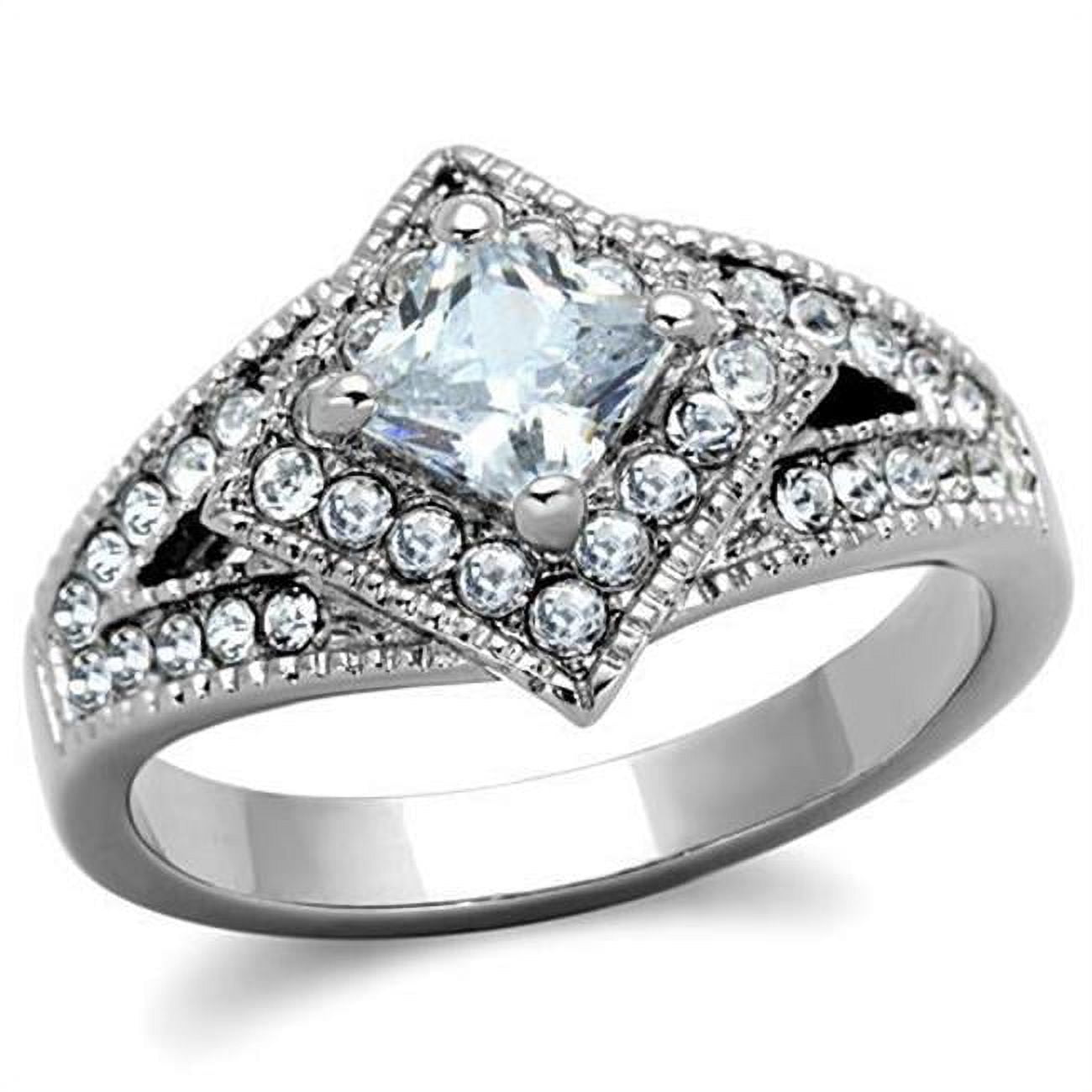 TK1760-6 Women High Polished Stainless Steel Ring with AAA Grade CZ in Clear - Size 6